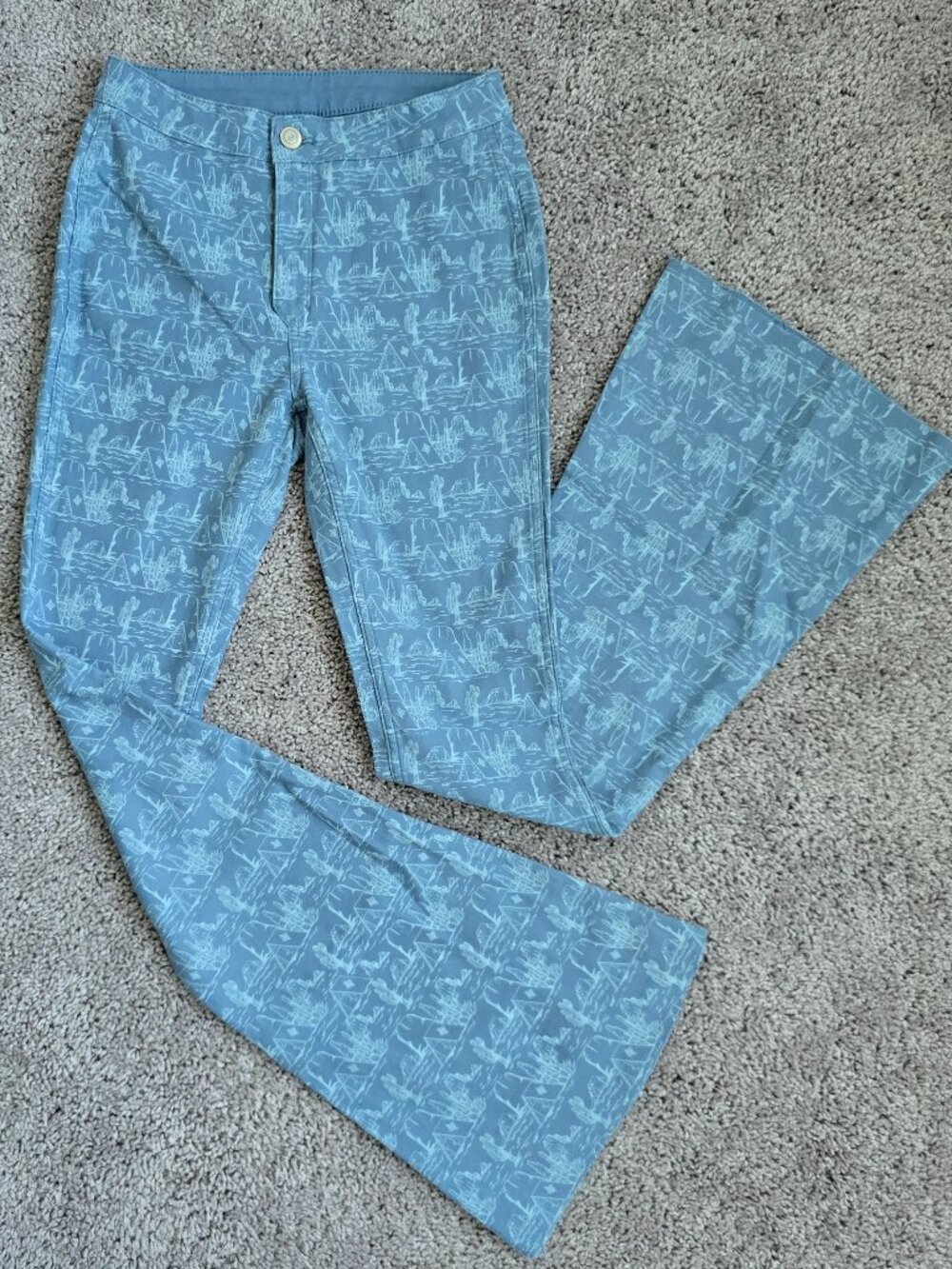 Rock & Roll Denim Reversible Flare Jeans High Rise Blue Desert Cactus 27x34